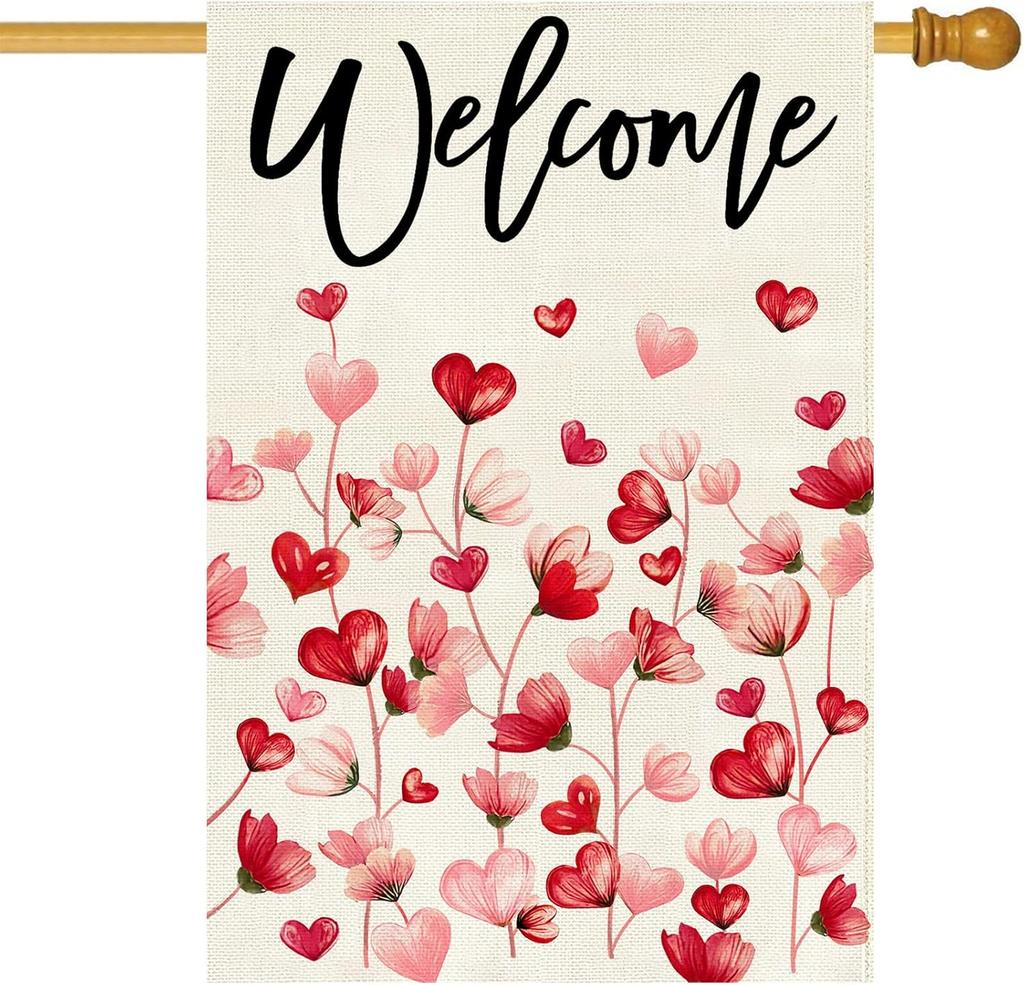 Baccessor Valentine's Day Welcome House ag Double Sided Burlap,oral Red and Pink Love Hearts Large Garden TTL LLG
