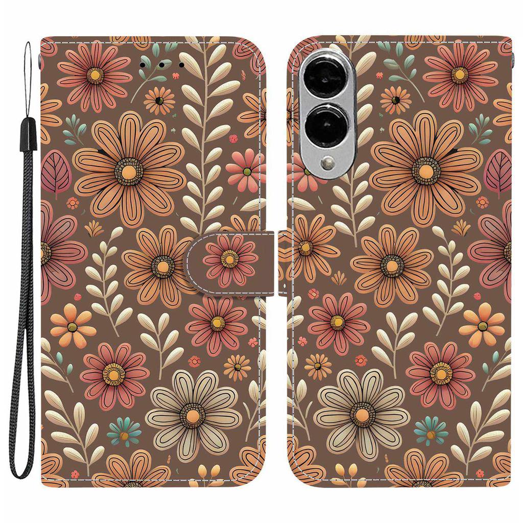 Для Samsung Galaxy S25 Edge Чехол-кошелек с принтом, кожаный чехол-подставка для телефона с ремешком