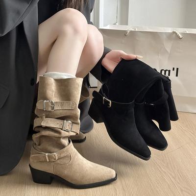 Простые и модные женские новые осенние ботинки 2025 года Merad на высоком каблуке с острым носком, высокие рыцарские ботфорты