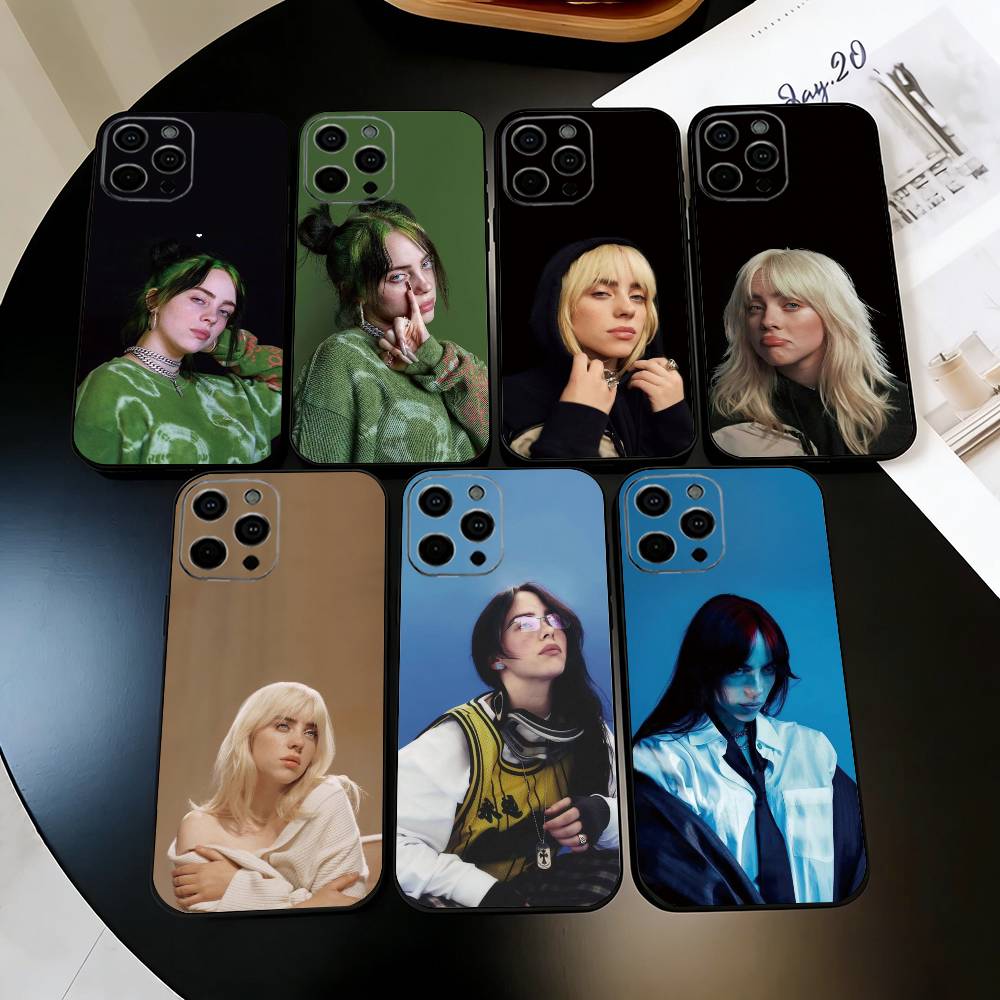B-Билли Айлиш Певица Чехол для телефона Для iPhone 17,16,15,14,13,12,11 Plus,Pro Max,XS,Мягкий силиконовый Черный чехол