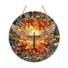 Angel Wing Suncatcher Hanging Decoration Stained Glass 2D Flat Acrylic Glass Window Wall Hanging Round Sign Ornament Christian Religious Gift