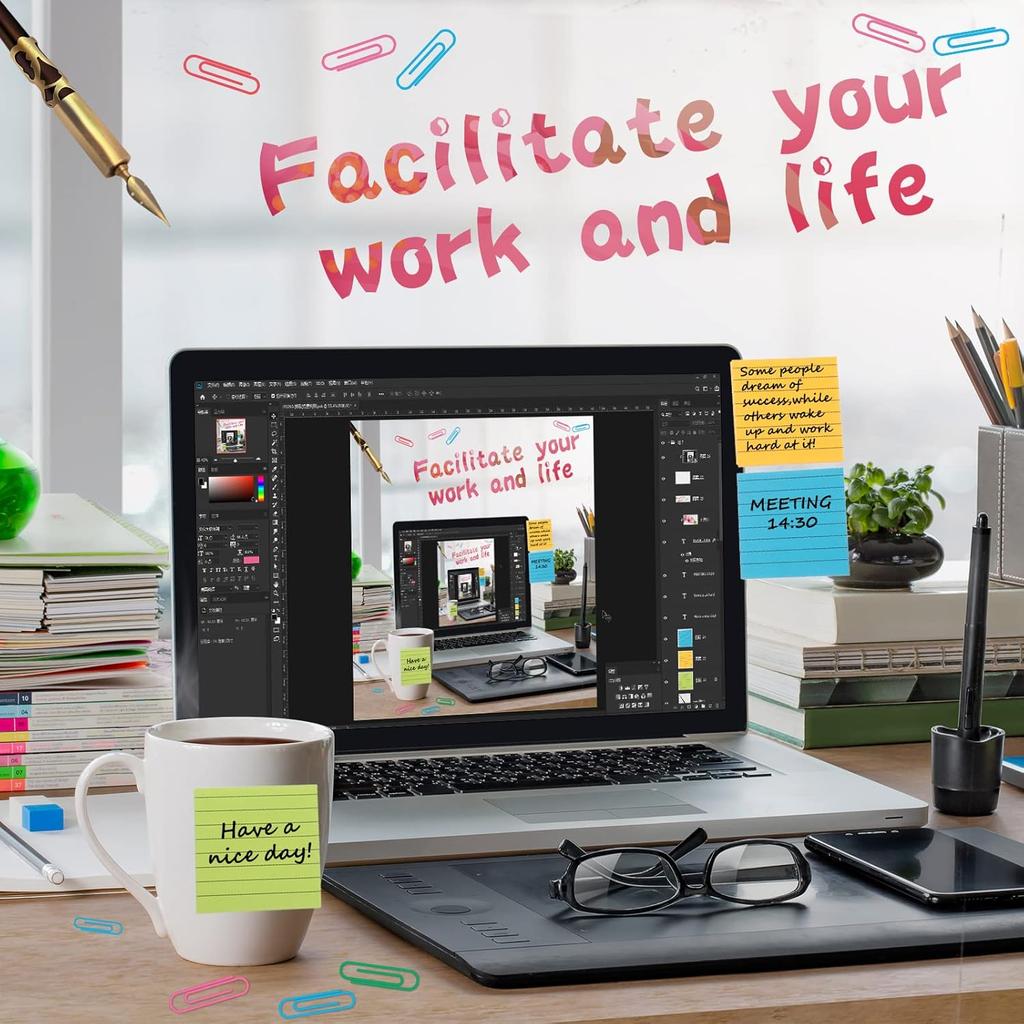 Yexiya 12 Pads Pop up 3x3 Refill Pop up Sticky Notes with Lined Bright Colors Self Stick Post for Office Shool Home