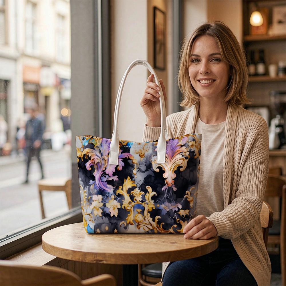 Elegant Baroque Print Tote Bag Luxury Stylish Large Capacity Casual Shoulder Handbag for Daily Use