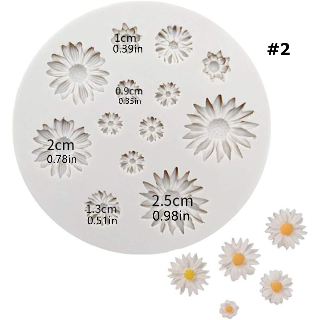 2Pcs/Set 3D Small Daisy Cake Molds Silicone Pan Tray Mould Flowers Baking Moulds for Cake Candy Chocolate Soap Jelly Sugar Mould