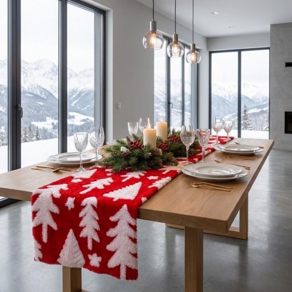 Reusable Christmas Tree Print Table Runner Rectangular Christmas Tablecloth Winter