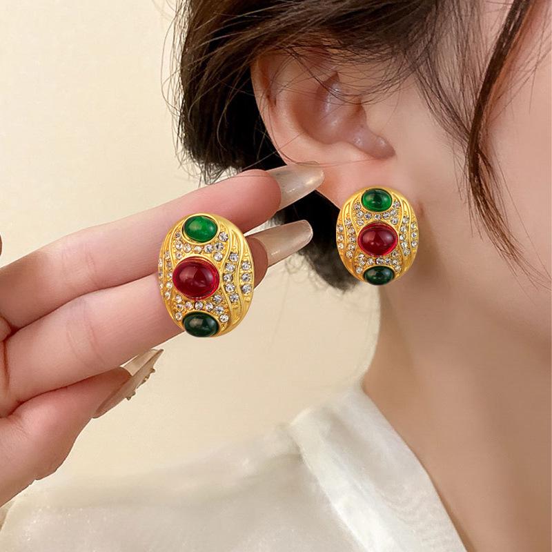 Винтажные ретро серьги-пусеты овальной формы в двух тонах для женщин