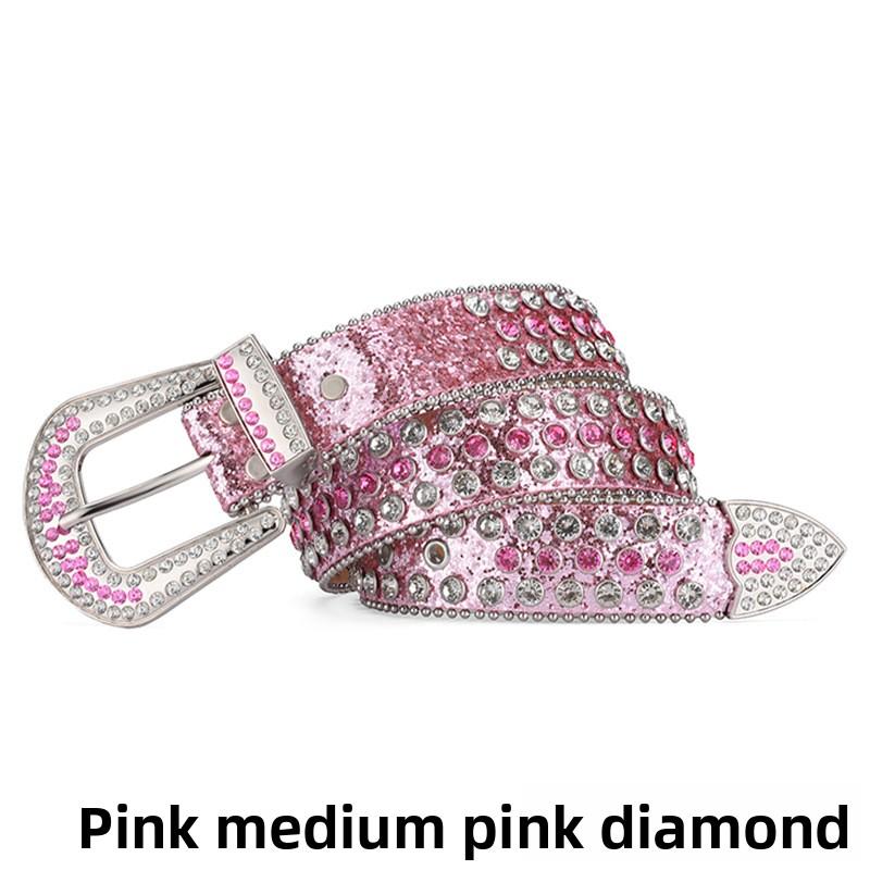 Mei Women's European and American feng shui diamond leather belt, handmade diamond-encrusted fashionabl
