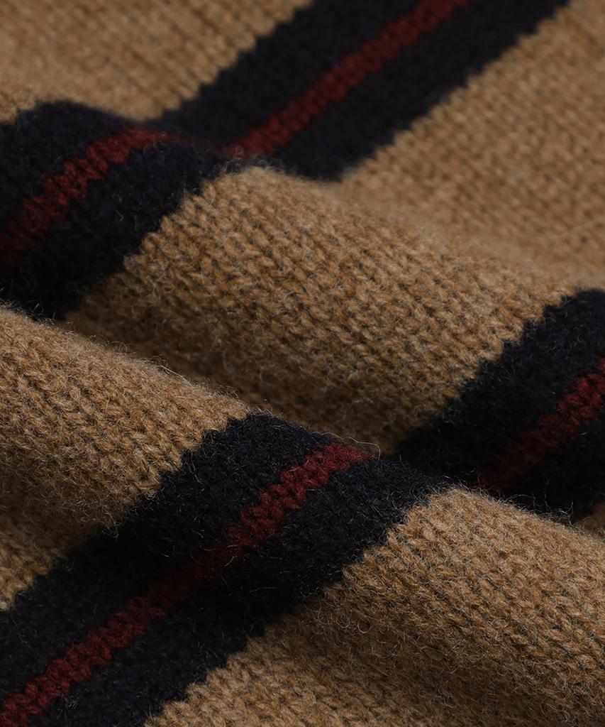 BROOKS BROTHERS Lambswool Belted Jersey Striped Sweater (Brown) (Bbwrmm38824Ew)