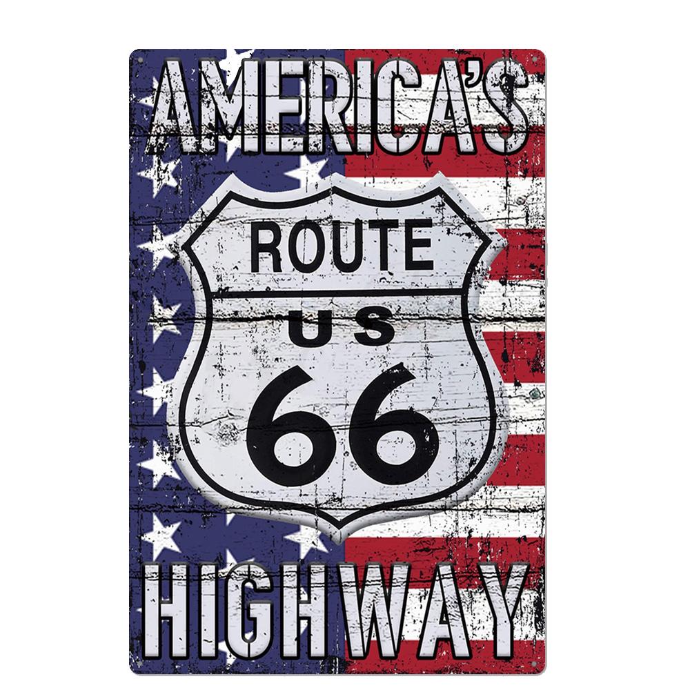 Винтажная табличка Route 66 США, металлическая жестяная пластина, для бара, паба, клуба, мужской берлоги, настенное украшение, табличка, ретро-постер, декор для дома, 30x20 см