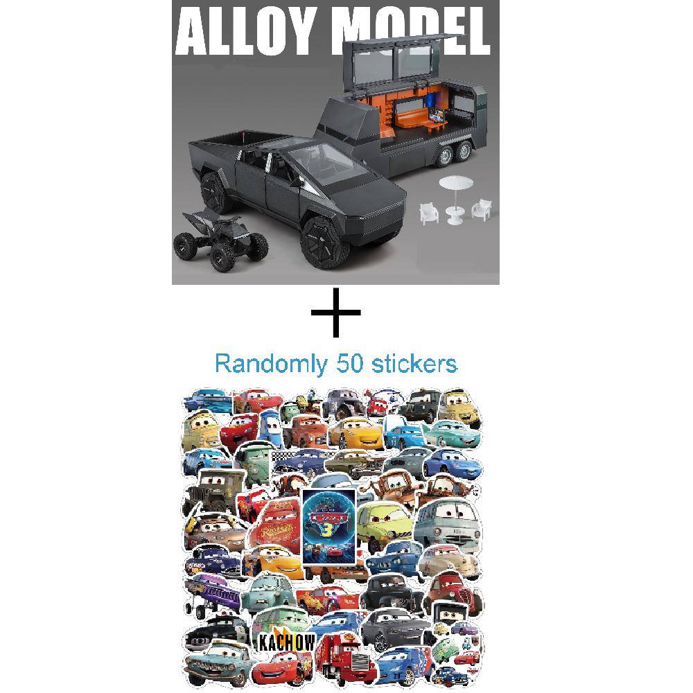 1:24 Pickup Trailer RV Model Car Toy Pull Back Doors Opened Shock Absorption Off-road Vehicle Models Sound Light Ornaments