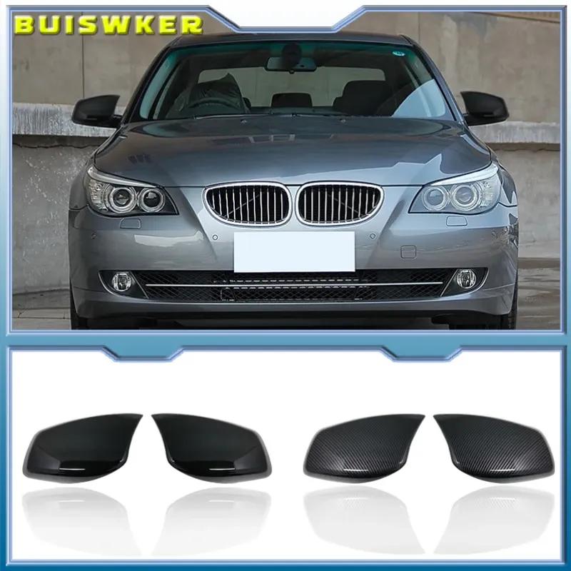 For BMW 5 Series E60 E61 E63 E64 2004-2008 520i 525i 528i 528xi 530i Rearview Mirror Cover Cap Carbon Fiber Glossy Black