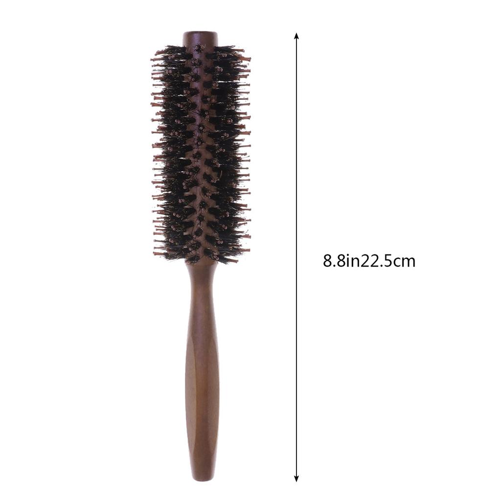 Professional Boar Bristle Nylon Round Hair Brush for Blow Drying Straightening Curling Styling Spiral Design Wooden Handle