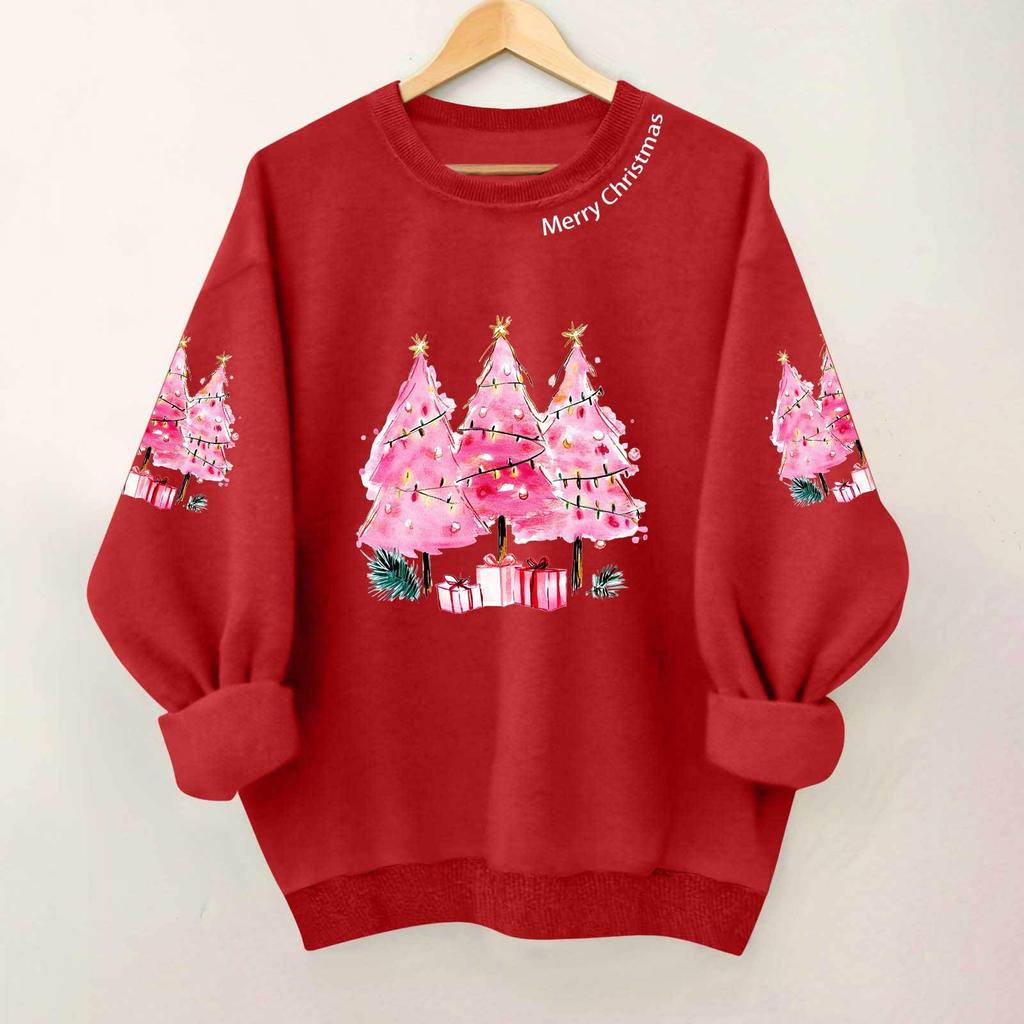 Женский повседневный и модный топ с круглым вырезом и рождественским принтом, худи, футболка с длинным рукавом