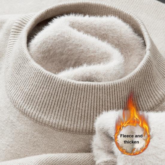Мужской свитер осень-зима, толстый плюшевый с подкладкой и полувысоким воротником, однотонный, эластичный, свободный, сохраняющий тепло, для работы, школы, свитер