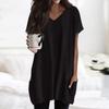 Womens Tops V-neck Short Sleeve Blouses Casual Mid-length Shirts Fashion Print Tunic Tops With Pockets