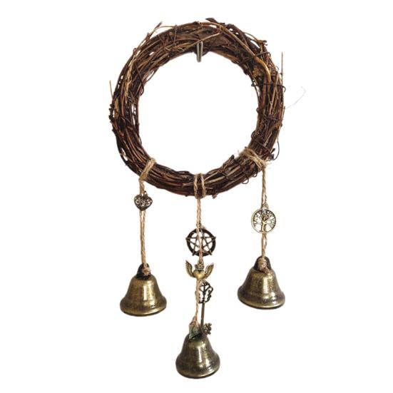 Дверная ручка, ведьмин колокольчик, защита дома, подвесной колокольчик ручной работы, бутылка желаний, венок из ротанга, вешалка для двери, украшение в виде колокольчика ветра в стиле Викка