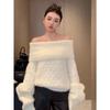 One-word Shoulder Sweater Women's Autumn and Winter New Gentle and Loose High-end Knitted Sweater Pullover Twist Top