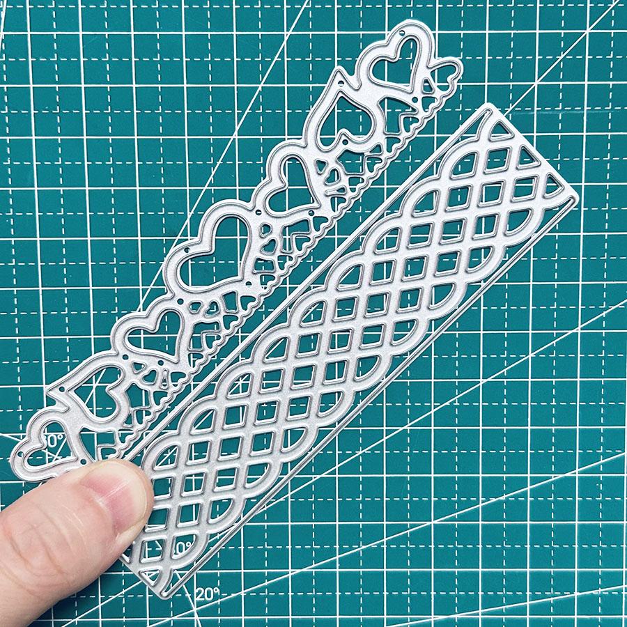 2 шт./набор Вырубные штампы Граница Сердце Клетка Полоска для изготовления открыток, Режущие штампы, Металлическая форма для вырубки, Штампы для скрапбукинга, DIY Травленый шаблон для тиснения