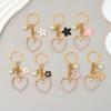 Retro Heart Pendant Keychain Black White Camellia Pearl Pendant Women Purse Handbag Accessories Trendy Car Keyring Travel Gift