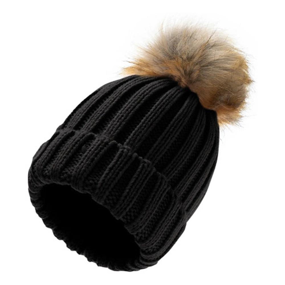 Black Winter Beanie Hat Warm Knitted Hat Set Head Single B