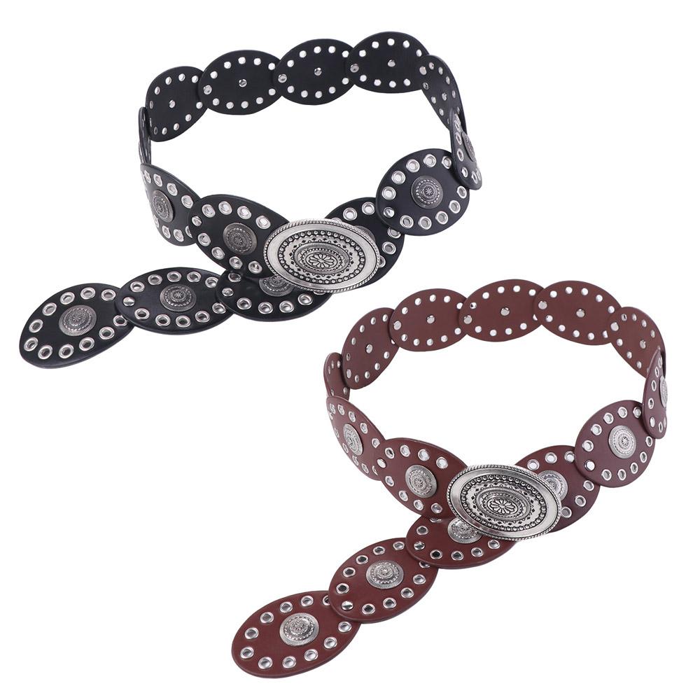 Zinc Zinc Alloy Cowboy Waistband Jeans Decor Oval PU Hollow Belt Cowgirl Buckle Belt Waist Accessories