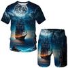 Summer Pirate Ship 3D Print T-Shirts Shorts Sets Men's Tracksuits Oversized Short Sleeve T Shirt Pants Set Man Suits Clothing 2025