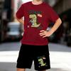 Boys 2 Piece Cartoon Dinosaur Print Outfit, Short Sleeve T-Shirt and Shorts Set for Kids Age 5-14,Black and White Sporty Casual Summer Clothes