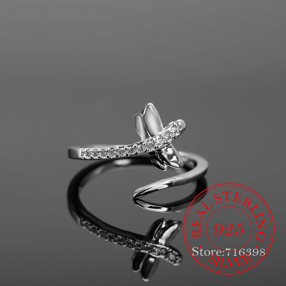 Retro Antique Crystal Dragonfly Finger Ring Real 925 Sterling Silver Thumb Rings for Women Ladies Fashion Bohemian Jewelry