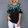 Женская сексуальная футболка с коротким рукавом с круглым вырезом и цветочным принтом, свободная футболка с открытыми плечами
