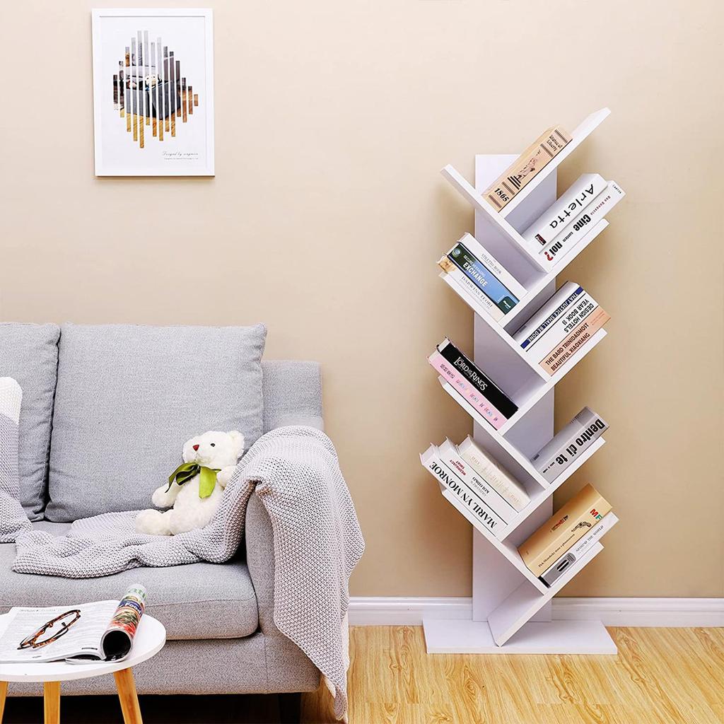 VASAGLE Tree Bookshelf, 8 Tier Floor Standing Bookcase with Wooden Shelves for Living Room, Home Office, White