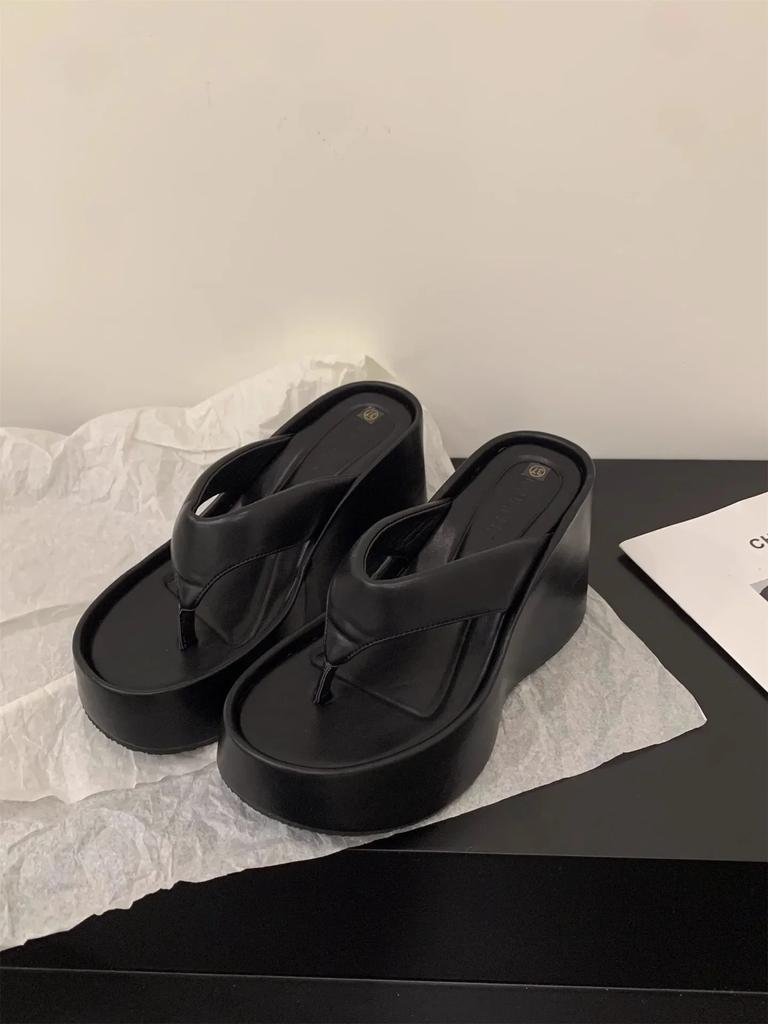 Women Wedge Clip Toe Flip Flops Summer Fashion Chunky Platform Beach Sandals Ladies Thick Sole High Heeled Slippers Slides