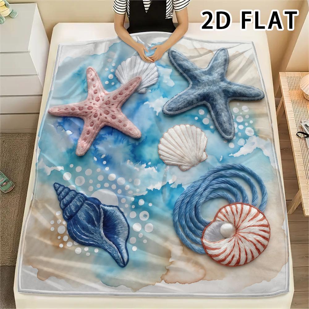 1Pc 2D FLAT Shorebird Shell Print Flannel Blanket,High quality Comfortable for All Seasons,Home Decor,Warmth and Comfort,Perfect for Christmas Gifts
