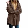 Women's Fashion Solid Color Pocket Button Hooded Loose Casual Plush Jacket