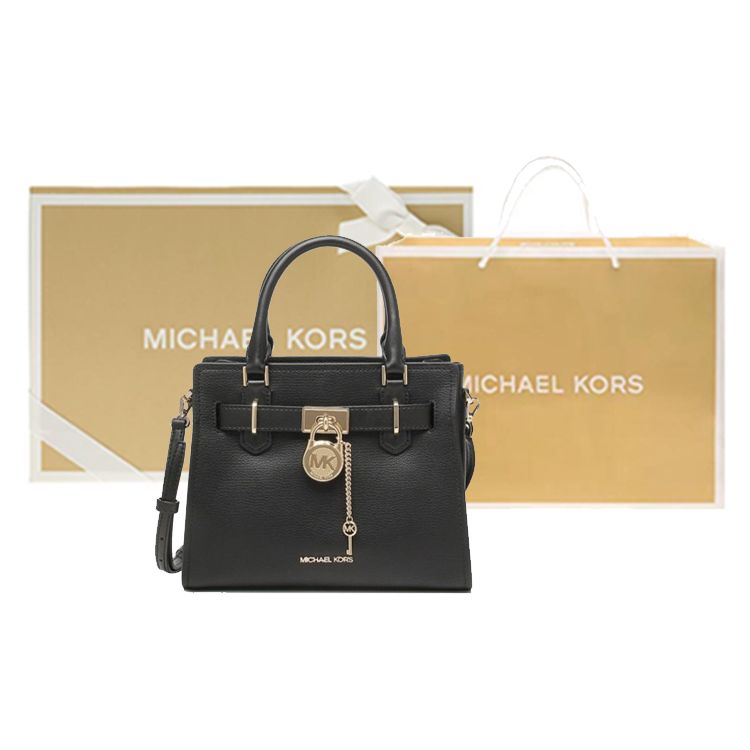 Michael Kors Новый Hamilton Логотип-буква Замок Ключ Аксессуар Кожаная Сумка на плечо Через плечо Тоут Женские сумки Черный 35T1GHMS1L-BLACK