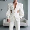 Men Long Sleeve Cutout Thin Blazer Party Coats Without Shoulder Pads