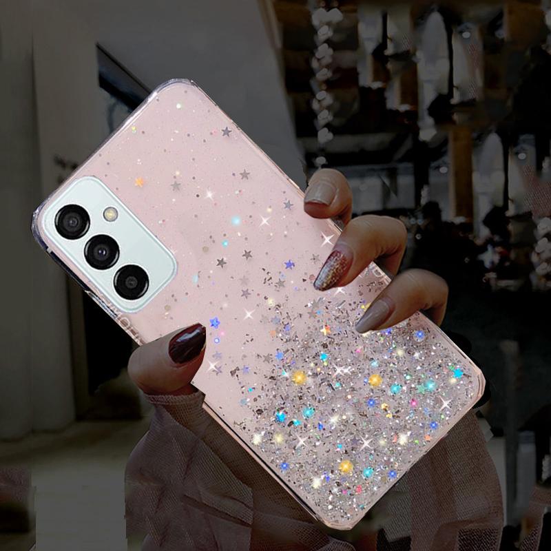 Для Samsung A04S Чехол Роскошные блестящие градиентные чехлы для телефонов Samsung Galaxy A04S A04 S A04s Блестящие звезды и блестки Прозрачный прозрачный чехол