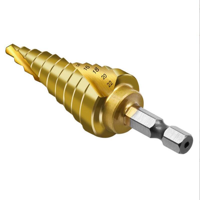 4-22 мм титановое ступенчатое сверло HSS с шестигранным хвостовиком и спиральной канавкой, фреза для металлических отверстий, коническое сверло, конусные электроинструменты