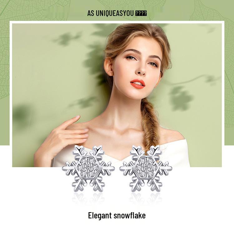 Европейские и американские рождественские серьги-снежинки из серебра S925, универсальные с покрытием из белого золота BSE009