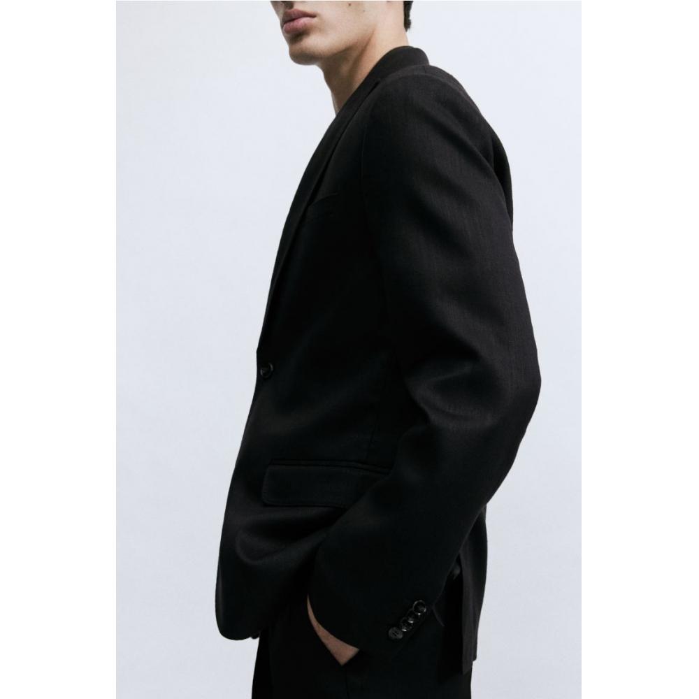 Пиджак HM Regular Fit из льняной смеси черного цвета