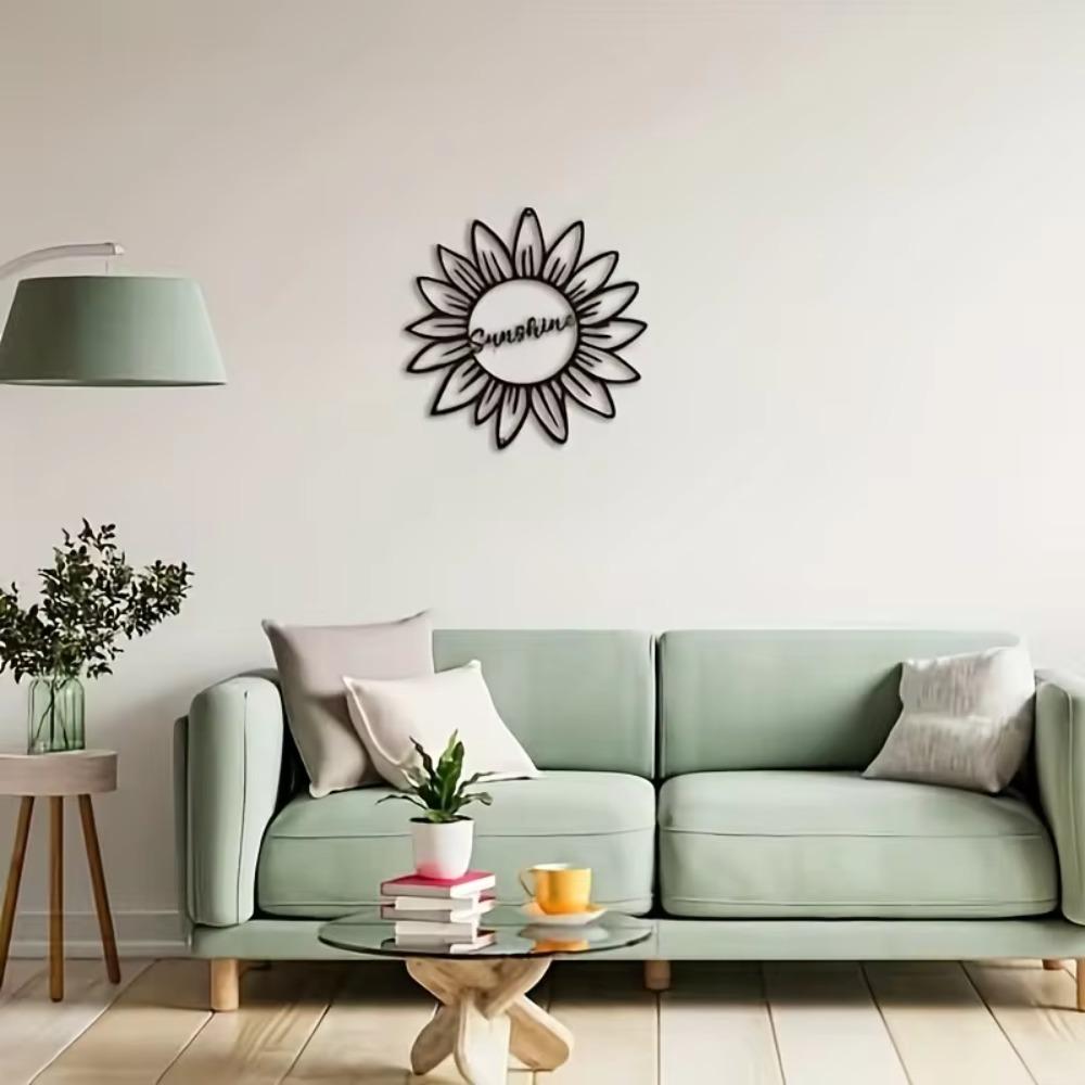 Metal Sunflower with Sunshine Sign - Modern Wall Art for Bedroom and Living Room, Stylish Interior Home Decoration, Perfect Gift