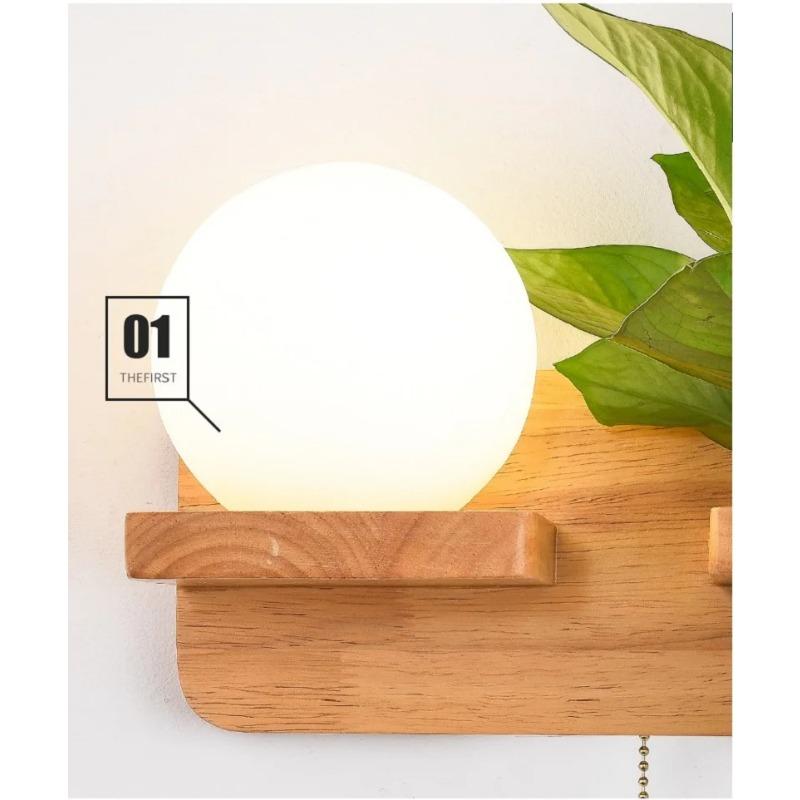Log Plant Wall Lamp Nordic Pull Switch Indoor Living Room Hallway Decoration Modern Wooden Bedroom Bedside Light Night Sconce