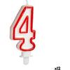 Свеча на день рождения номер 4 красная белая (12 единиц)
