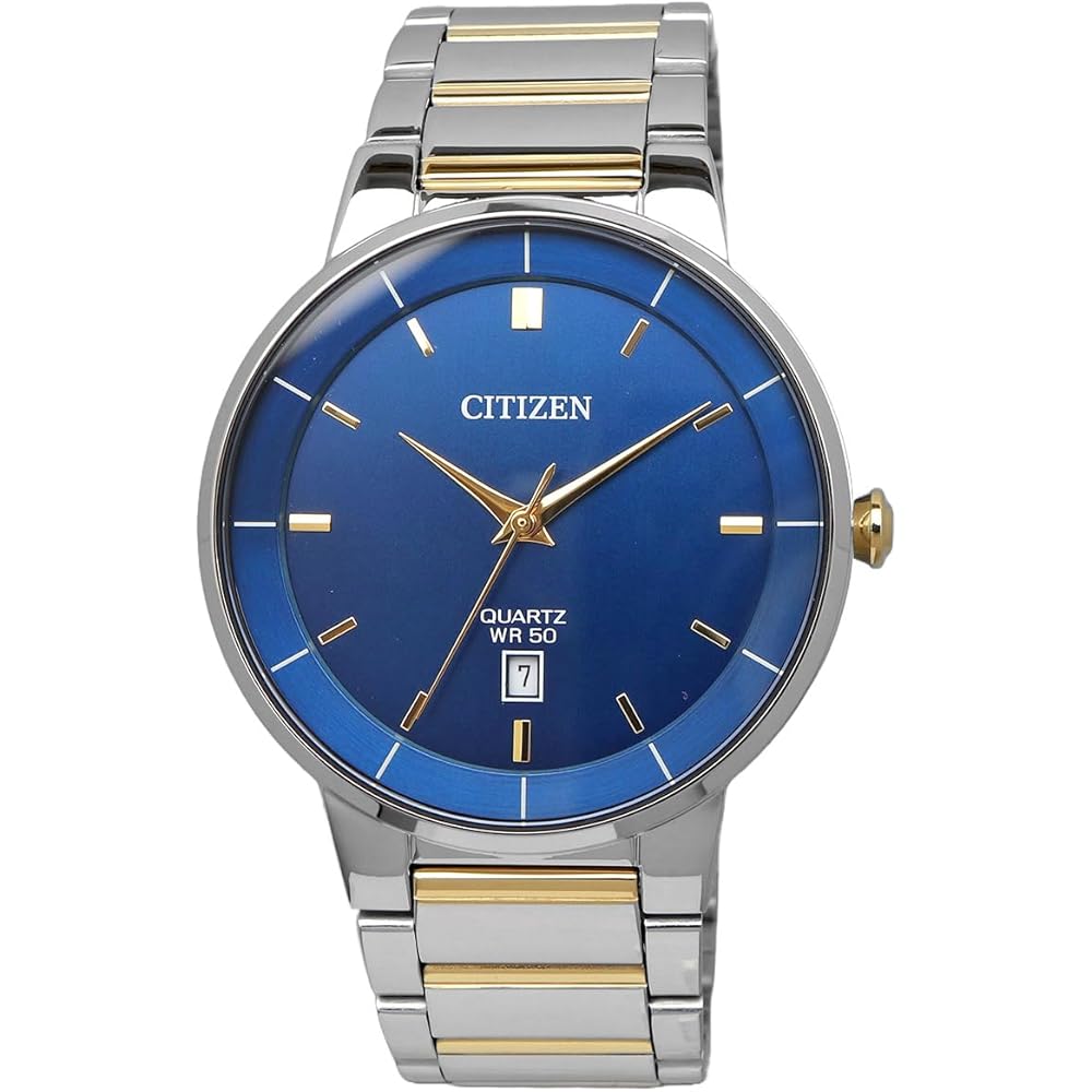 Citizen Quartz Men's Watch BI5124-50L Blue Silver Gold Stainless Steel 100m Water Resistant