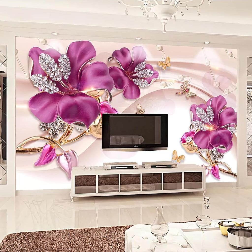 Purple Jewel Flower 3d Wallpaper Mural European Luxury Diamond Flower Mural Living Room Bedroom Wallpaper