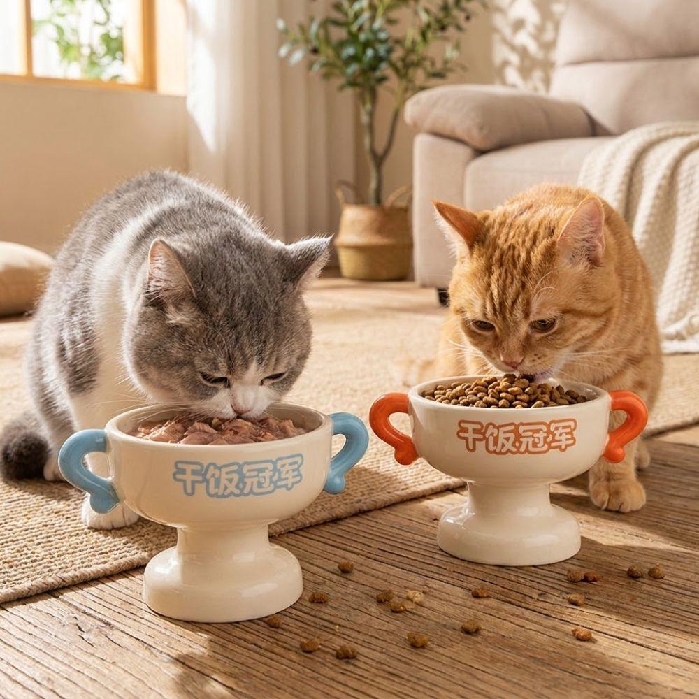 Elevated Ceramic Pet Bowl Non-Slip Base Cat Feeder Dish Cat Food Water Bowl Small Pets