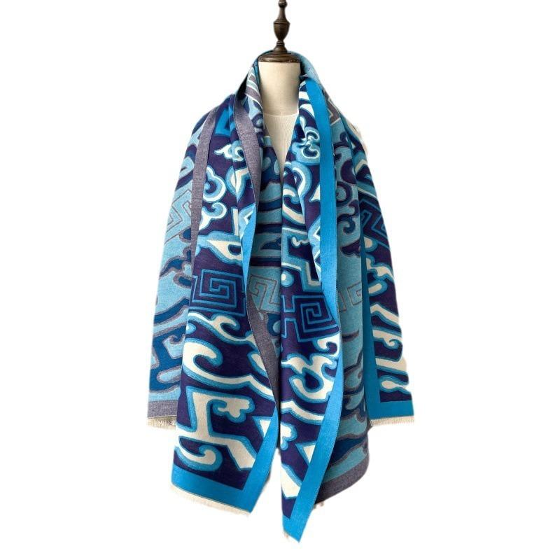 Winter Double-sided Jacquard Imitation Cashmere Shawl Women's New Fashion Versatile Retro Scarf Student Thickened Warm Scarf