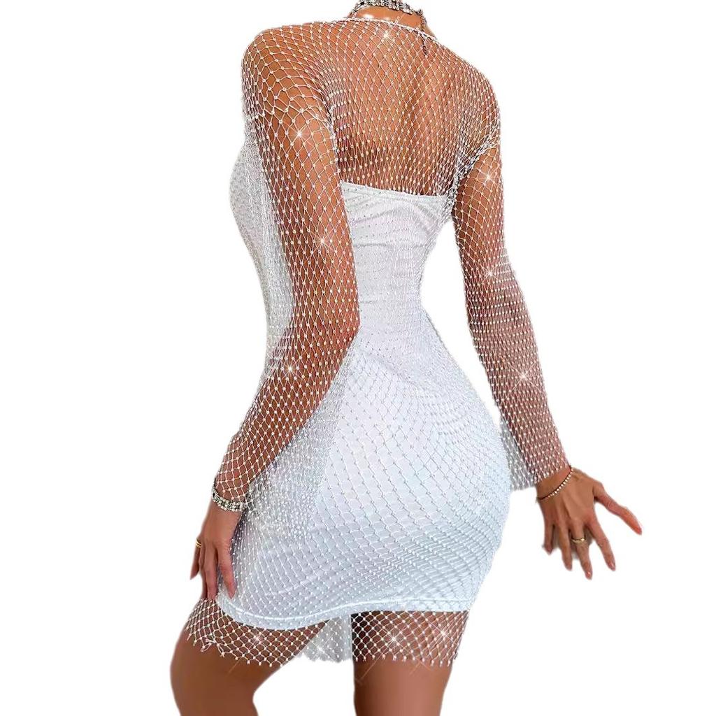 New Trend Fishing Net Rhinestone Shiny Hollow Party Sexy Two-piece Set