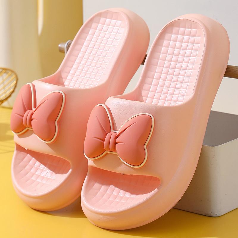 Женские весенне-летние мягкие толстые домашние тапочки, повседневные однотонные нескользящие тапочки с бантом, размеры 38-41