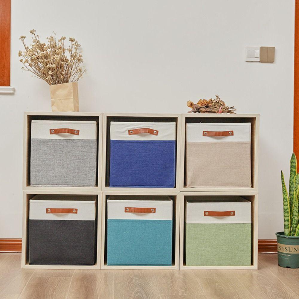 Large Capacity Linen Fabric Storage Basket Side Handles Toys Sorting Box Desktop
