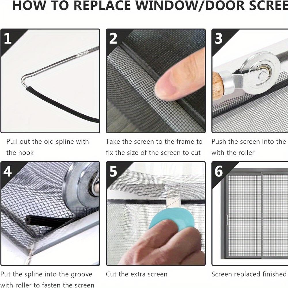 1Set Washable Durable Fiberglass Windows Screen Replacement Kit 48x118 Black Mesh Repair Tool Set for Window Door Patio